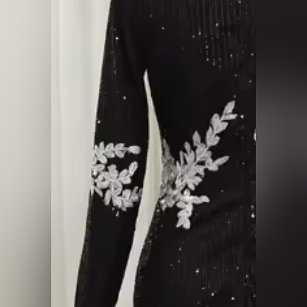 Retail $398 Rose and Lily Black Sequin Dress with Floral Accents - Picture 8 of 11